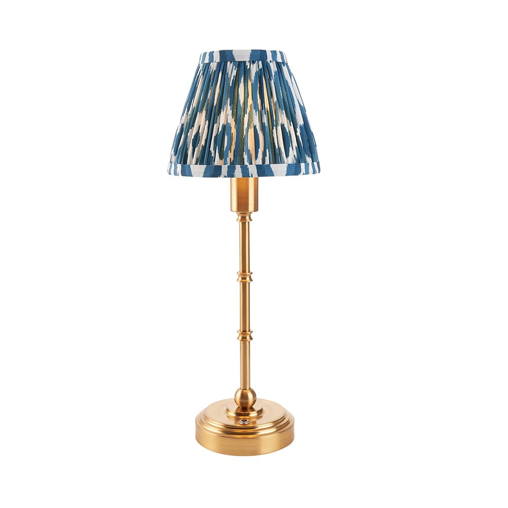Burley rechargeable table lamp with marlin blue ikat shade
