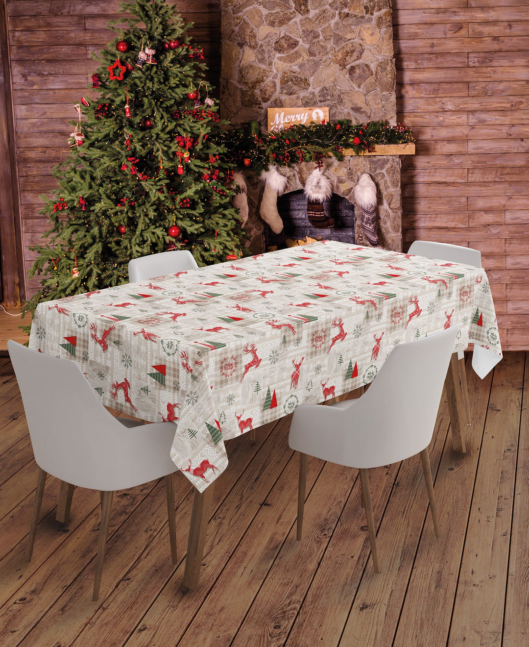 Wipeclean Xmas Table Cloth 140cm/54in By The Metre 1152-1