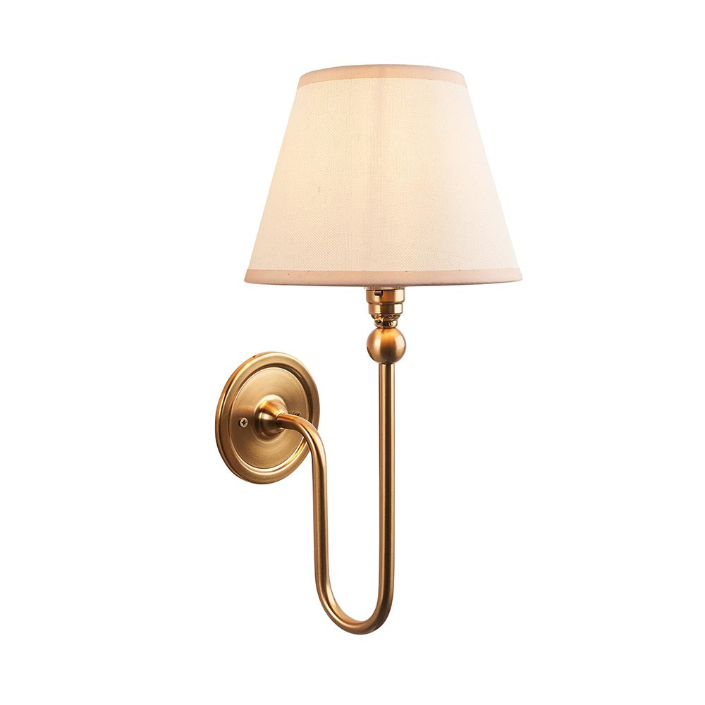 Santiago aged brass wall light with vintage white shade