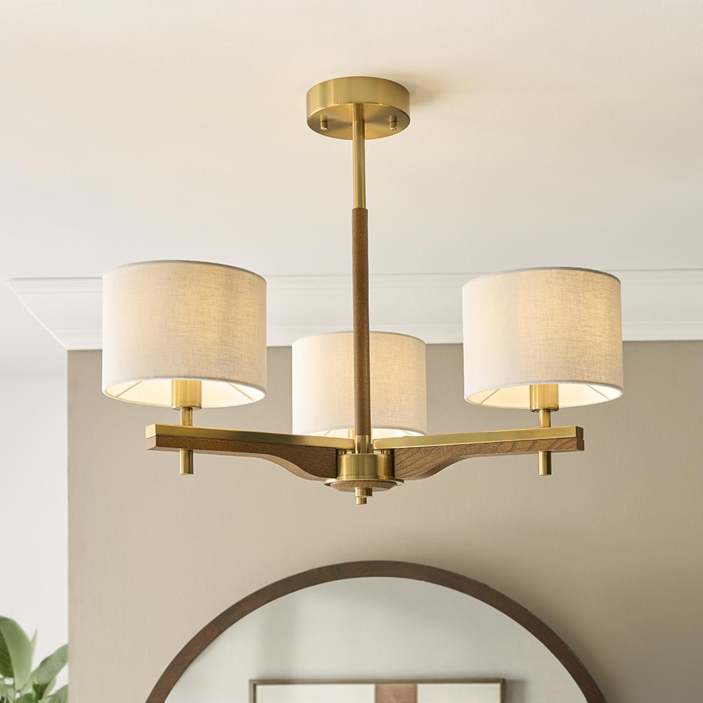 Heathcliff 3lt Semi Flush - Br Aged Brass/Natural Linen (DHD)