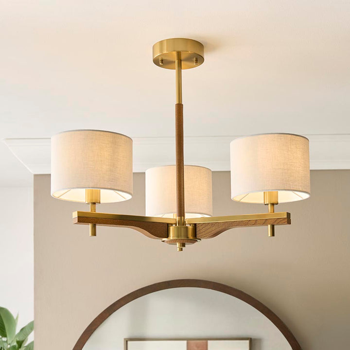 Heathcliff 3lt Semi Flush - Br Aged Brass/Natural Linen (DHD)