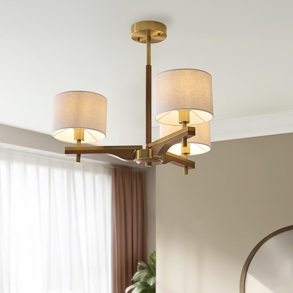 Heathcliff 3lt Semi Flush - Br Aged Brass/Natural Linen (DHD)