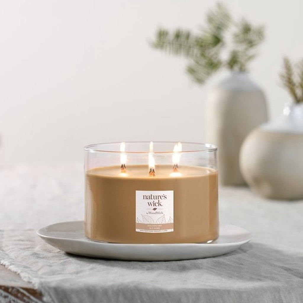 Woodwick Natures Wick Crackling Candela in Pot Golden Hay