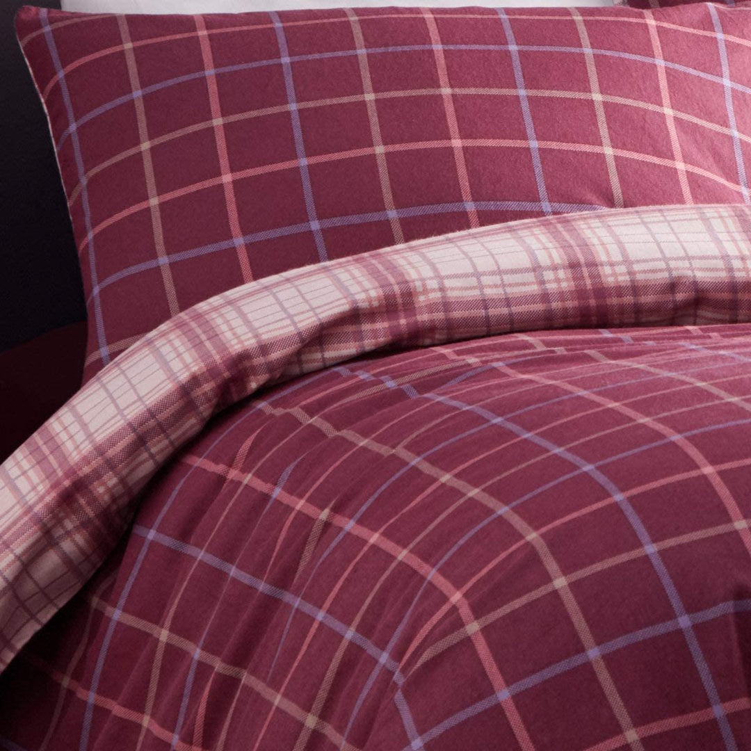 Iona Brushed Cotton Duvet Cover Set Double Plum Reversible