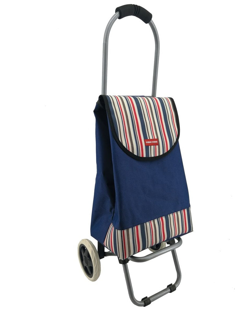 Speedy Stripe 2 Wheel Shopping Trolley Navy