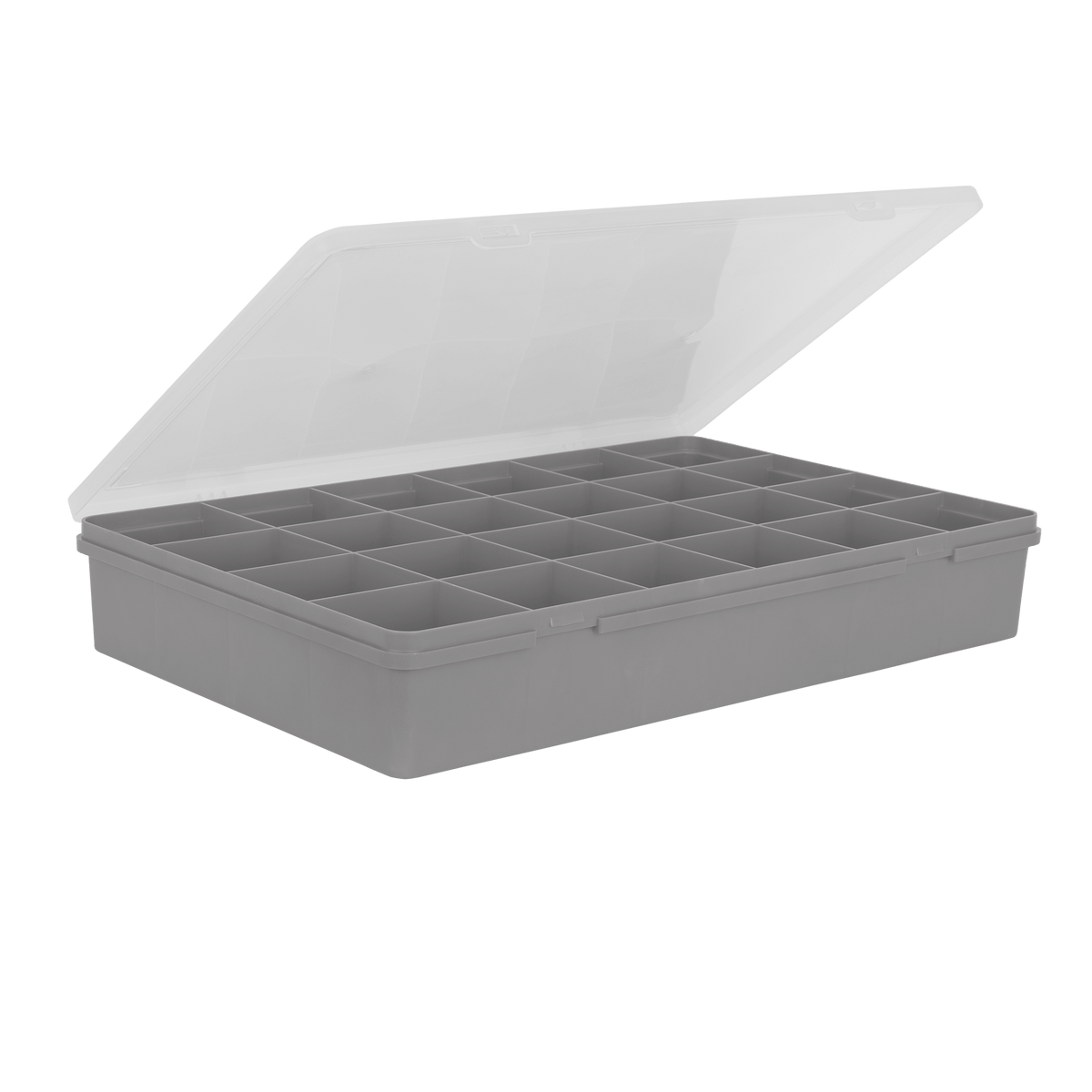 Large 24 compartment organiser box in grey and clear