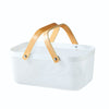 Plastic Basket with Wooden Handle Large White