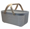 Plastic Basket with Wooden Handle Large Grey