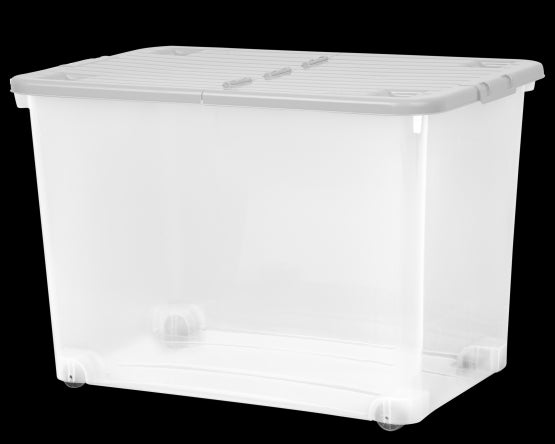 Wham 80L Box with Wheels & Folding Lid Clear/Cool Grey
