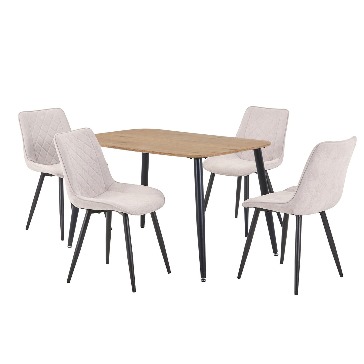 Aspen Light Oak Rectangular Table & 4 Diamond Stitch Natural Fabric Chairs