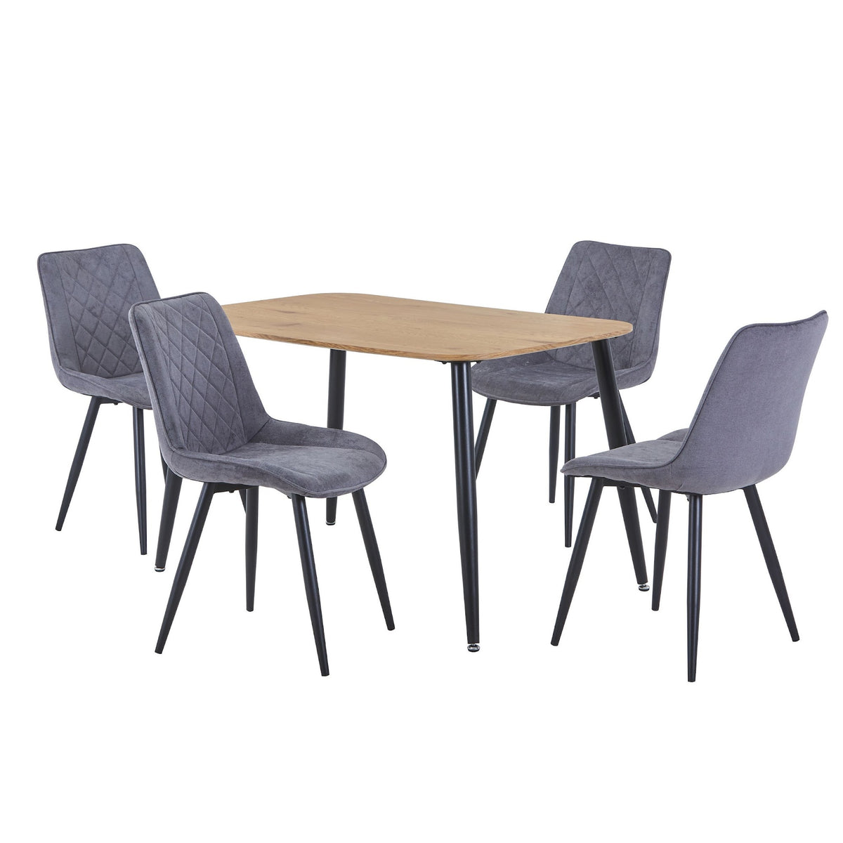 Aspen Light Oak Rectangular Table & 4 Diamond Stitch Grey Fabric Chairs