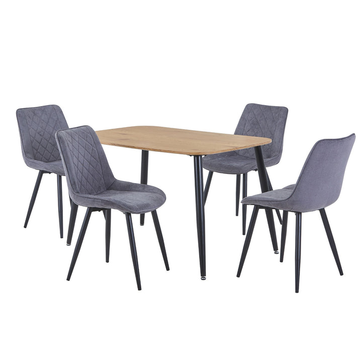 Aspen Light Oak Rectangular Table &amp; 4 Diamond Stitch Grey Fabric Chairs