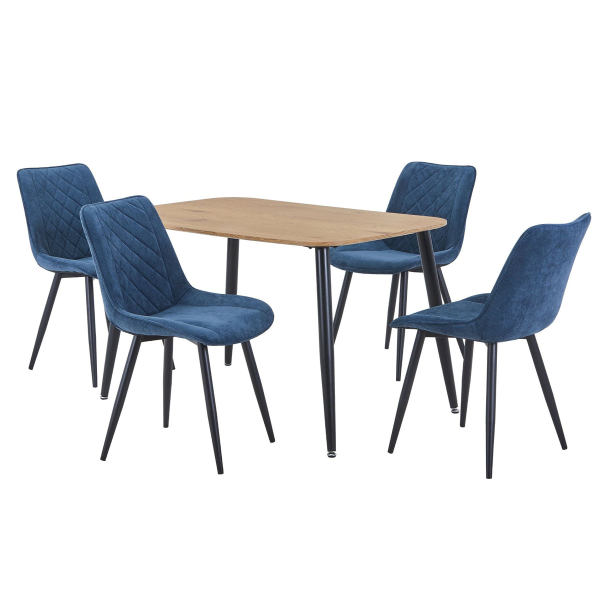 Aspen Light Oak Rectangular Table & 4 Diamond Stitch Blue Cord Fabric Chairs