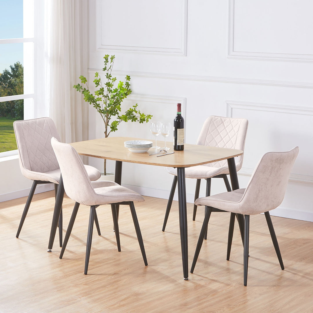 Aspen Light Oak Rectangular Table &amp; 4 Diamond Stitch Natural Fabric Chairs
