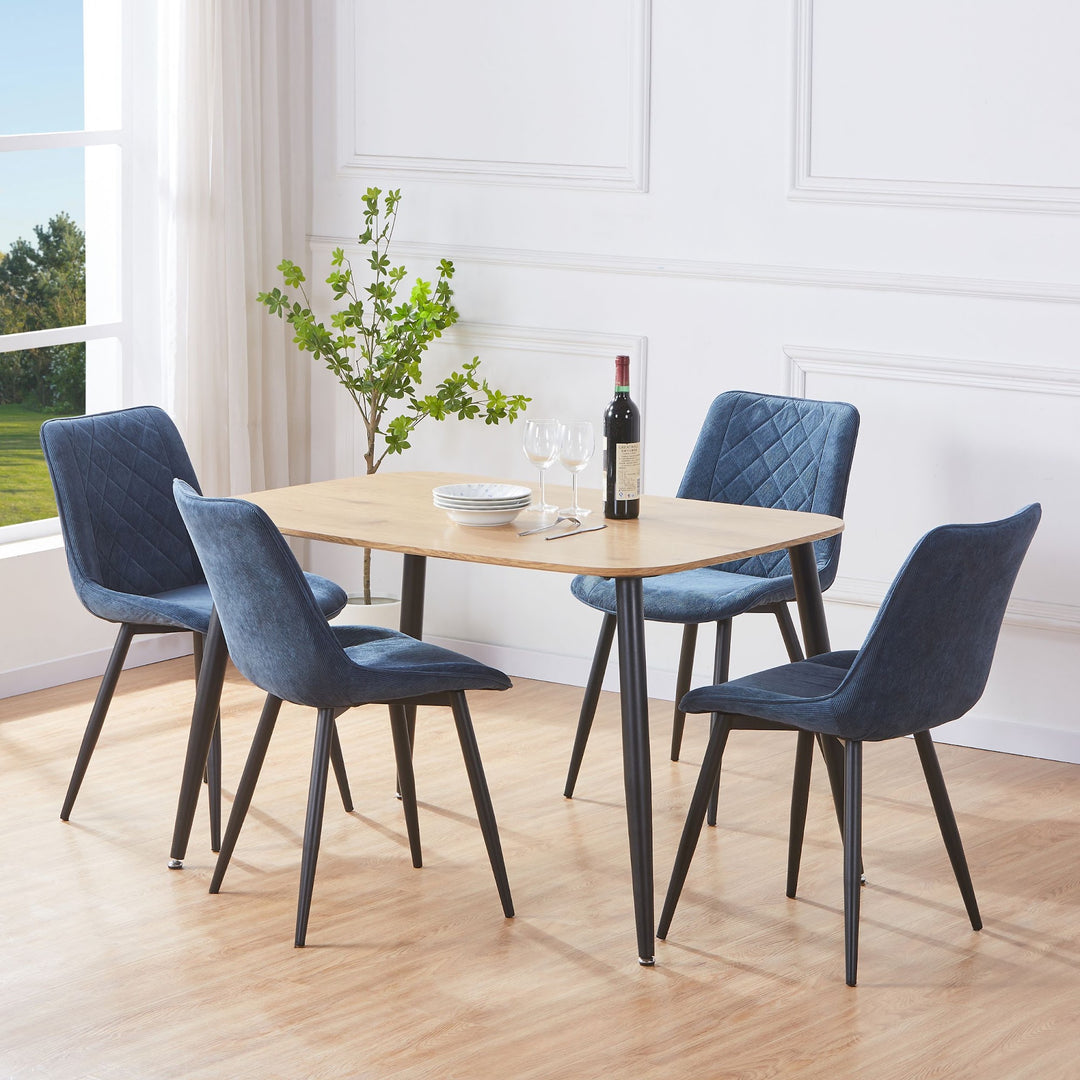Aspen Light Oak Rectangular Table &amp; 4 Diamond Stitch Blue Cord Fabric Chairs