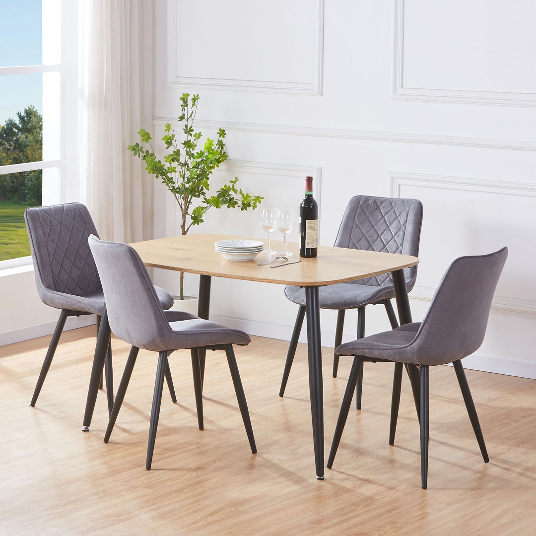 Aspen Light Oak Rectangular Table &amp; 4 Diamond Stitch Grey Fabric Chairs
