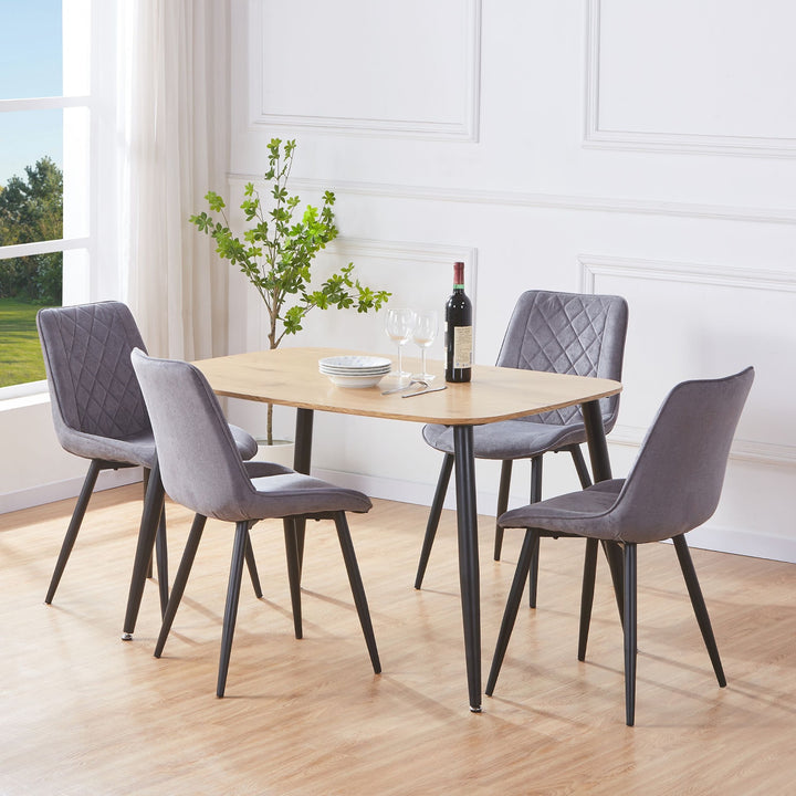 Aspen Light Oak Rectangular Table &amp; 4 Diamond Stitch Grey Fabric Chairs