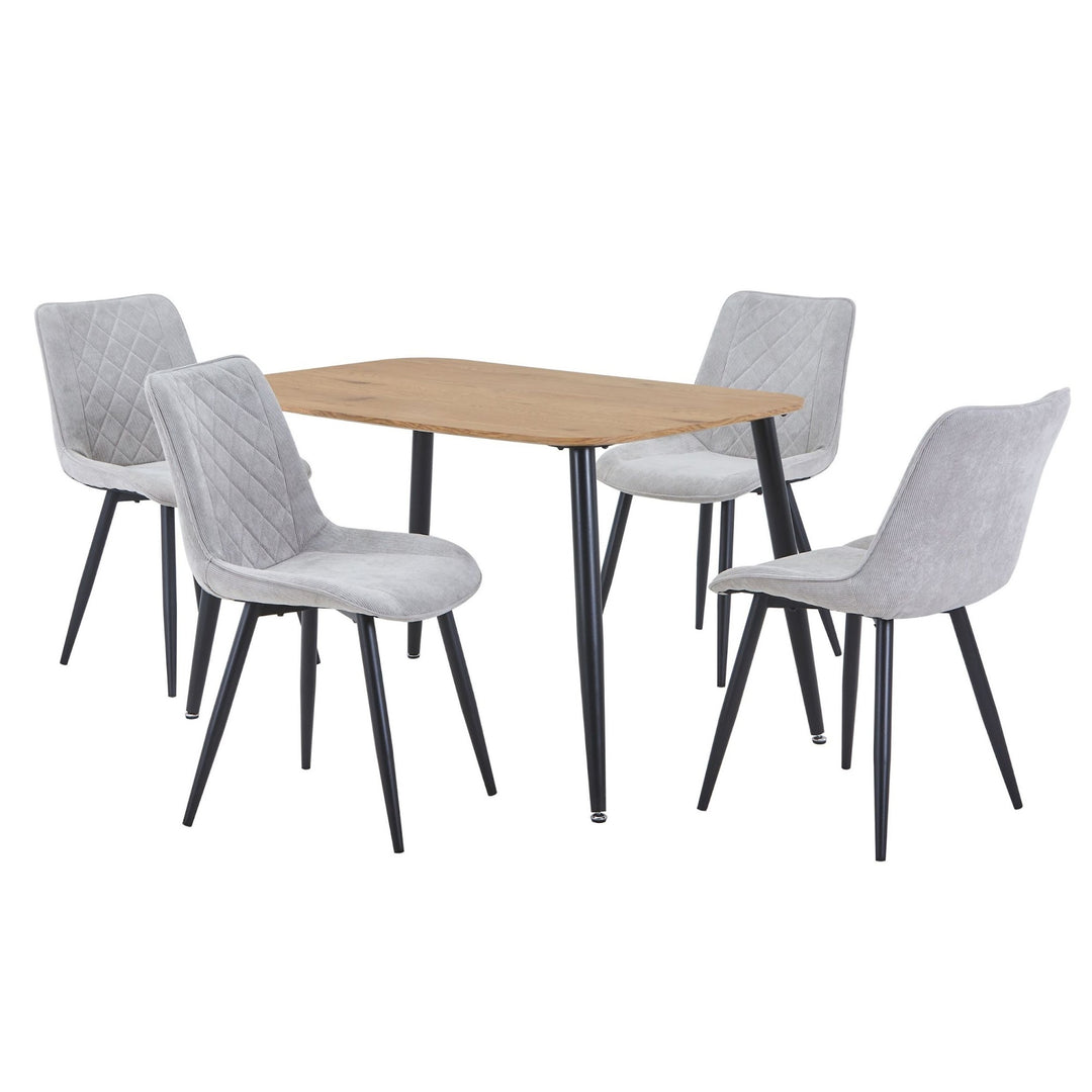 Aspen Light Oak Rectangular Table &amp; 4 Diamond Stitch Light Grey Cord Fabric Chairs