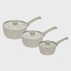3 Piece Ribbed Saucepan Set (16cm, 18cm, 20cm) in Putty