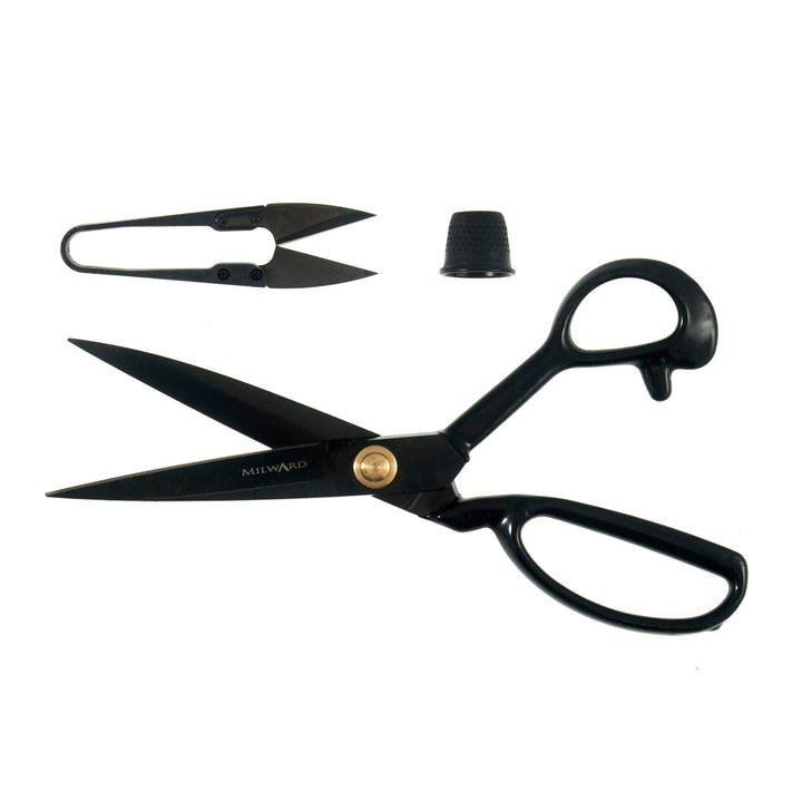 Scissors: Gift Set: Tailors Shears (28cm) Thread Snips (10cm) and Thimble: Black