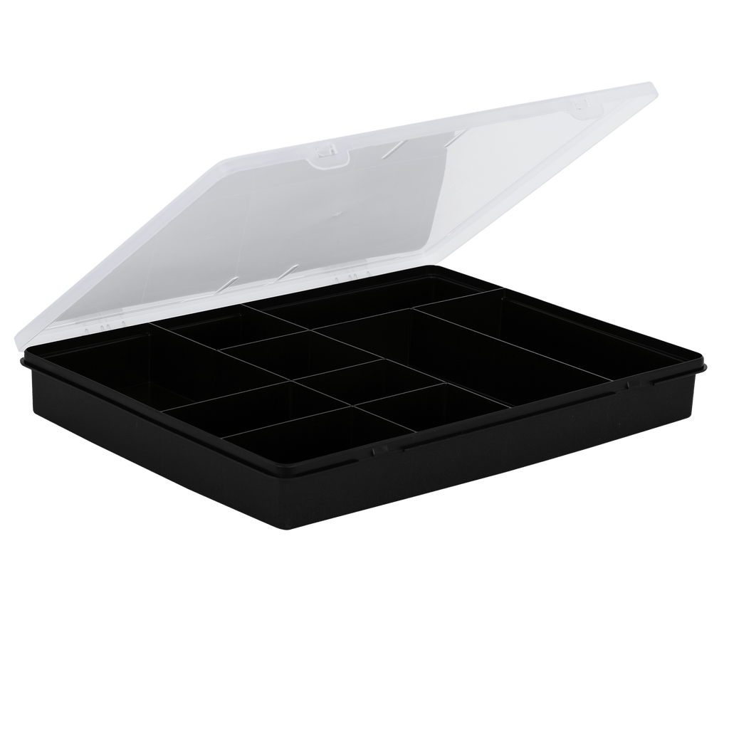 Organiser 5.01 38cm Box 10 Divs Recycle Black/Clear