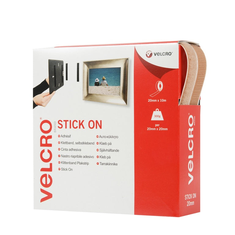 Beige stick-on hook and loop tape 20mm