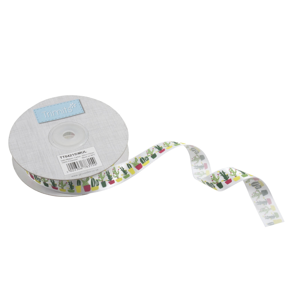 Satin Ribbon: Cactus: 15mm Sold By The Metre