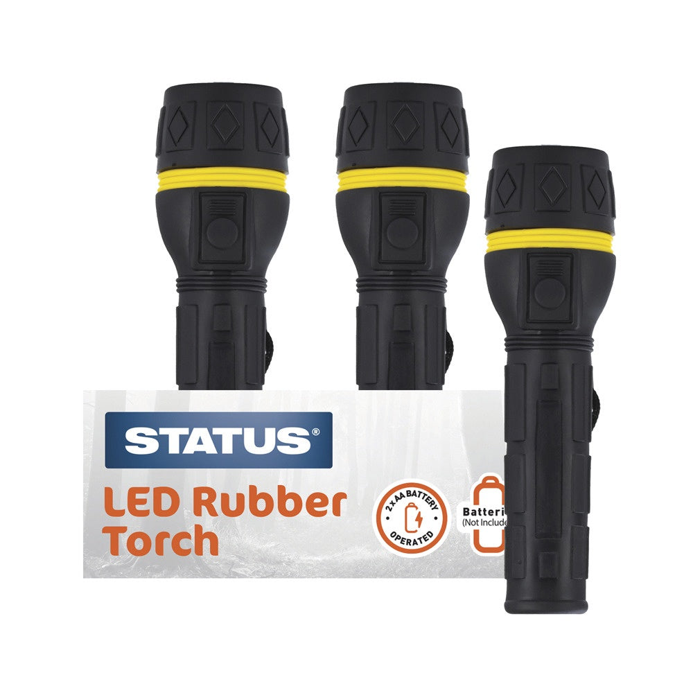 Status Rubber 2 x AA Battery Torch, Black