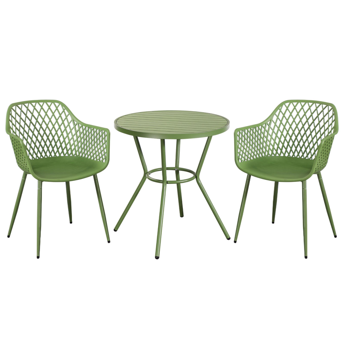 3 Piece Bistro Garden SET, Pair Of Lattice Armchairs & Round Plastic Table, Moss Green (Self Assembly) (DHD) Image 1