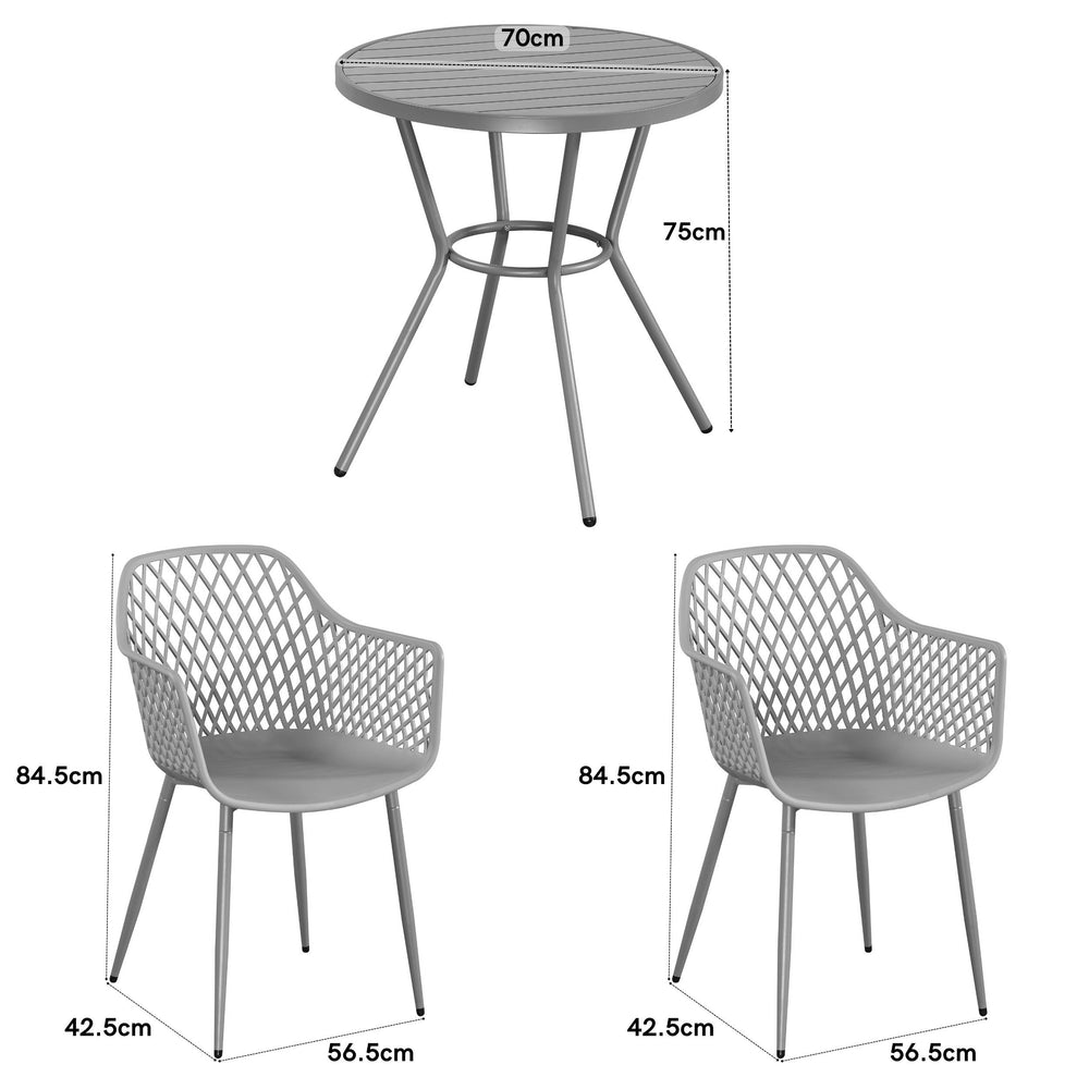3 Piece Bistro Garden SET, Pair Of Lattice Armchairs & Round Plastic Table, Moss Green (Self Assembly) (DHD) Image 2