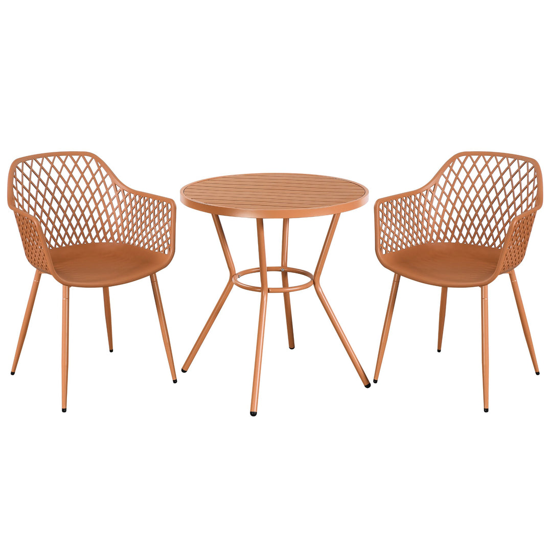 3 Piece Bistro Garden SET, Pair Of Lattice Armchairs & Round Plastic Table, Terracotta (Self Assembly) (DHD) Image 1