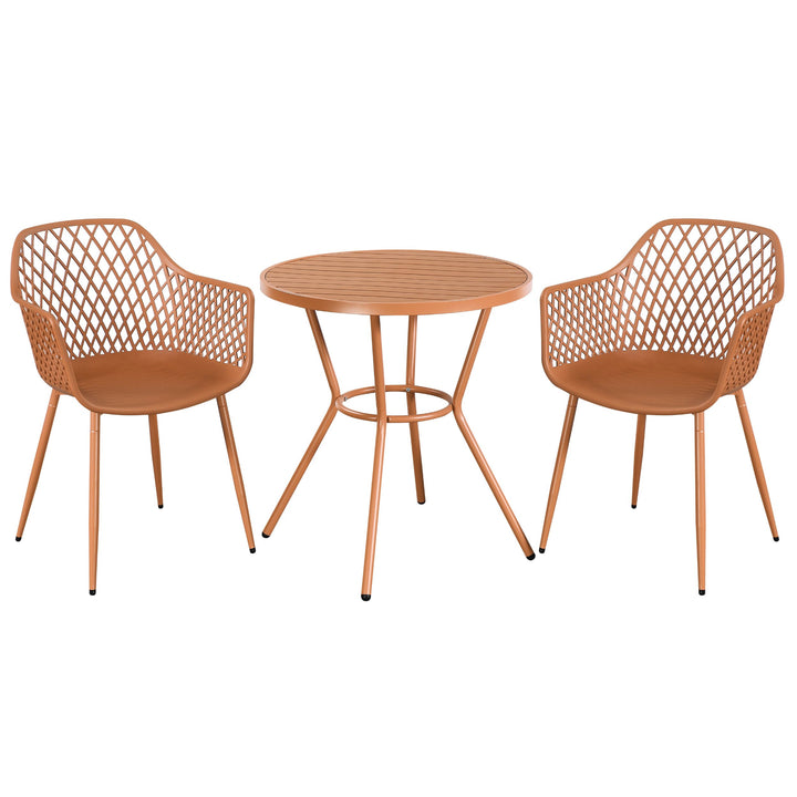 3 Piece Bistro Garden SET, Pair Of Lattice Armchairs & Round Plastic Table, Terracotta (Self Assembly) (DHD) Image 1