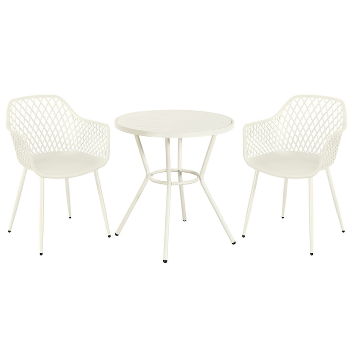 3 Piece Bistro Garden SET, Pair Of Lattice Armchairs & Round Plastic Table, White (Self Assembly) (DHD) Image 1