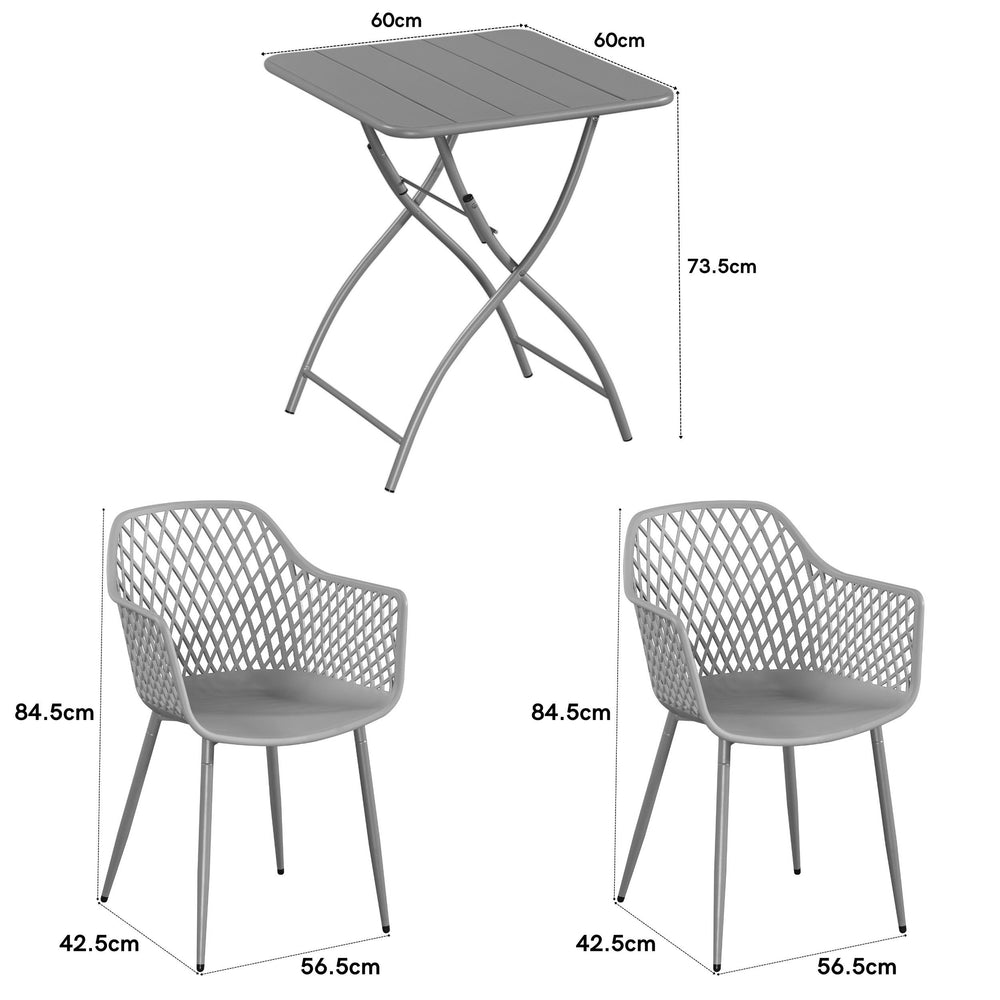 3 Piece Bistro Garden SET, Pair Of Lattice Armchairs & Square Metal Folding Table, Moss Green (Self Assembly) (DHD) Image 2