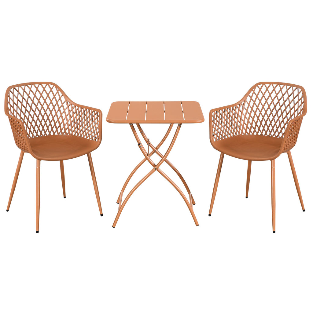 3 Piece Bistro Garden SET, Pair Of Lattice Armchairs & Square Metal Folding Table, Terracotta (Self Assembly) (DHD) Image 1