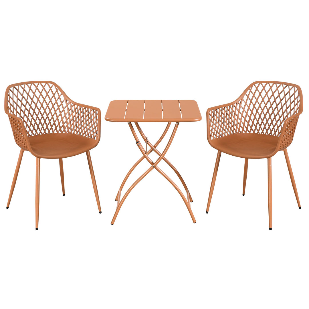 3 Piece Bistro Garden SET, Pair Of Lattice Armchairs & Square Metal Folding Table, Terracotta (Self Assembly) (DHD) Image 1