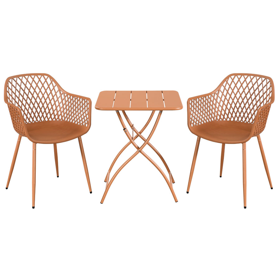 3 Piece Bistro Garden SET, Pair Of Lattice Armchairs & Square Metal Folding Table, Terracotta (Self Assembly) (DHD) Image 1