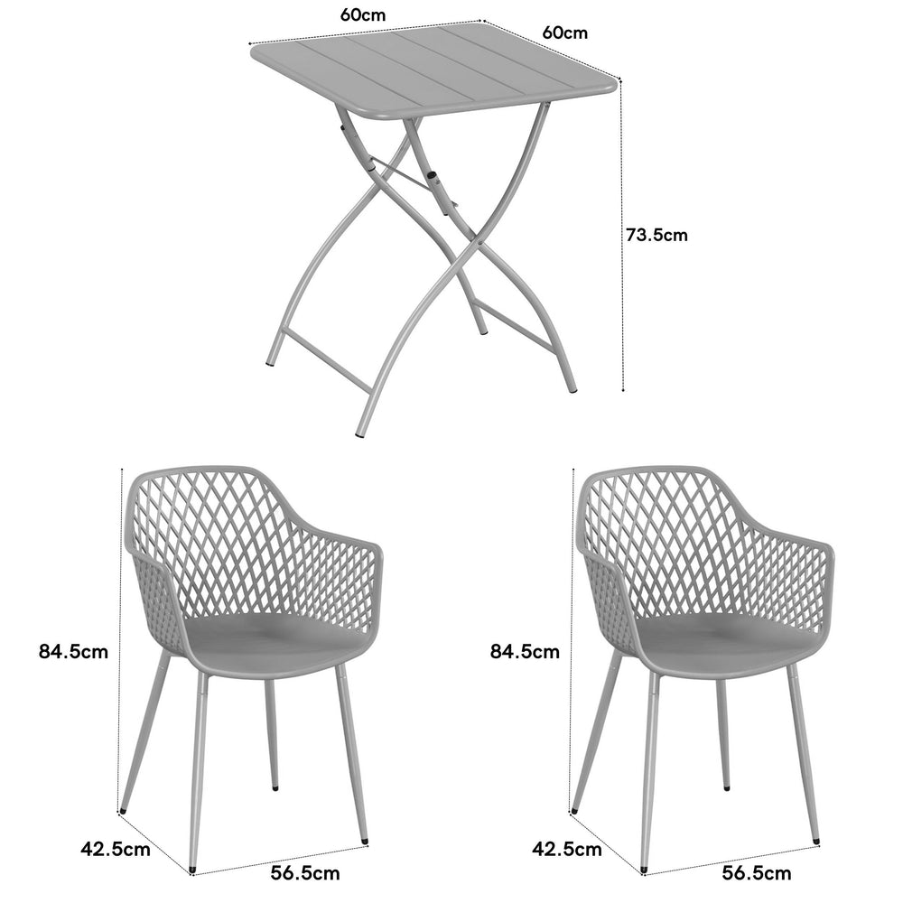 3 Piece Bistro Garden SET, Pair Of Lattice Armchairs & Square Metal Folding Table, Terracotta (Self Assembly) (DHD) Image 2