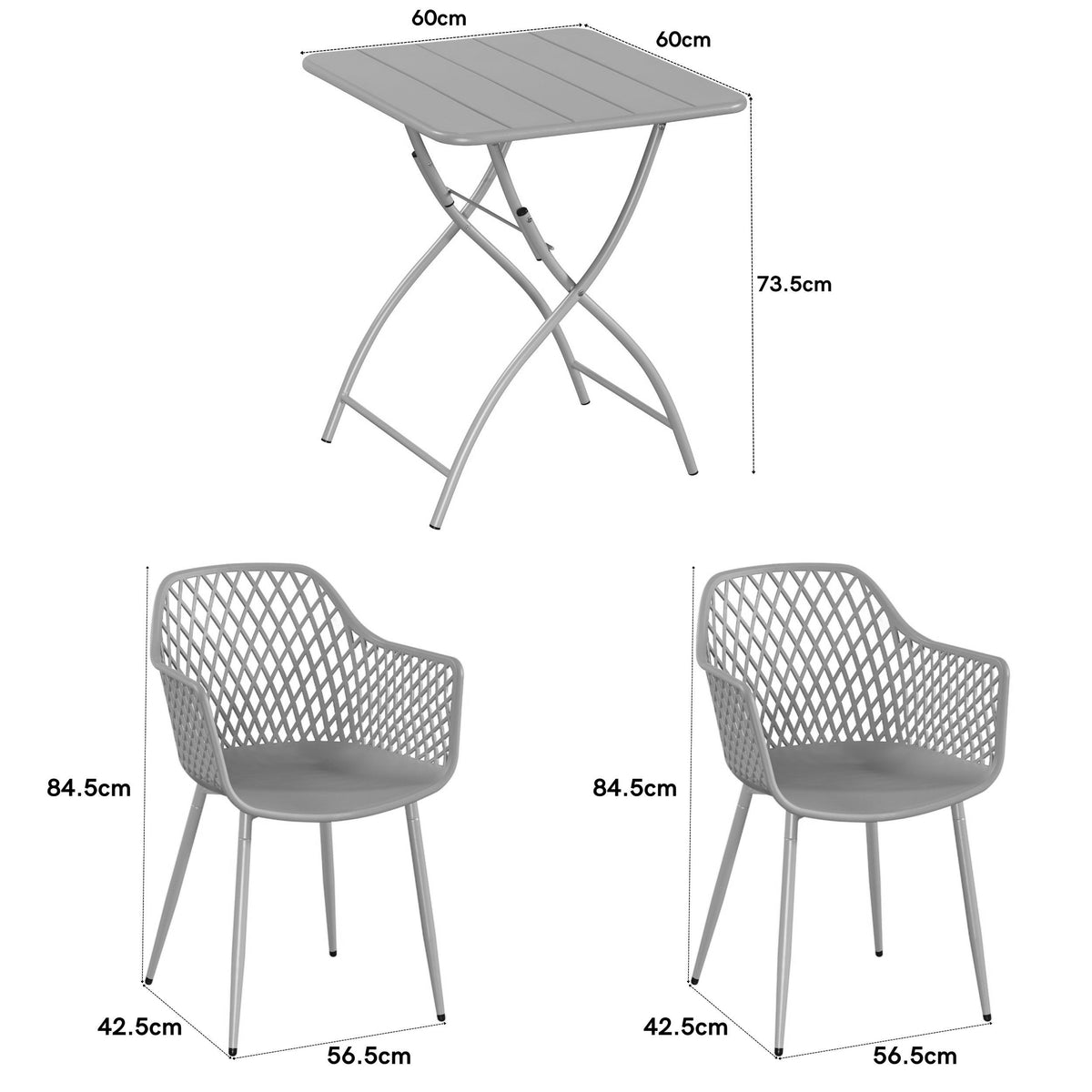 3 Piece Bistro Garden SET, Pair Of Lattice Armchairs & Square Metal Folding Table, Terracotta (Self Assembly) (DHD) Image 2