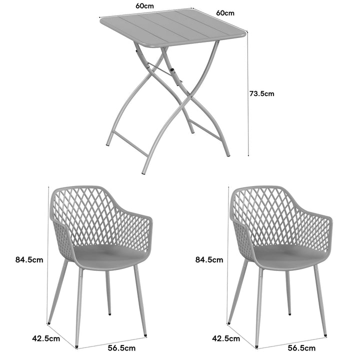 3 Piece Bistro Garden SET, Pair Of Lattice Armchairs & Square Metal Folding Table, Terracotta (Self Assembly) (DHD) Image 2