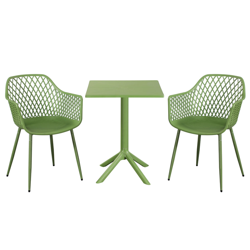 3 Piece Bistro Garden SET, Pair Of Lattice Armchairs & Square Plastic Table, Moss Green (Self Assembly) (DHD) Image 1