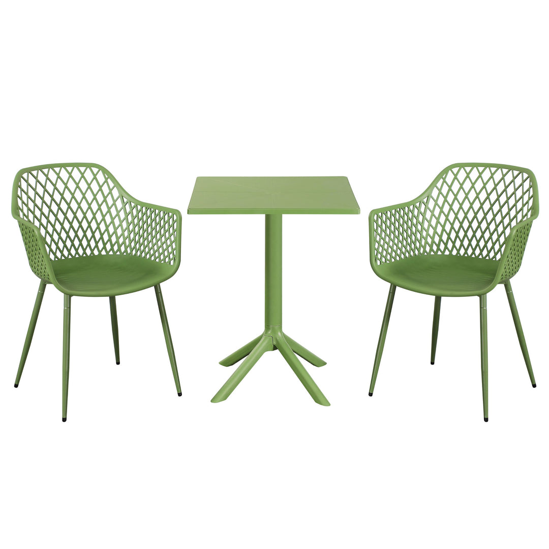 3 Piece Bistro Garden SET, Pair Of Lattice Armchairs & Square Plastic Table, Moss Green (Self Assembly) (DHD) Image 1