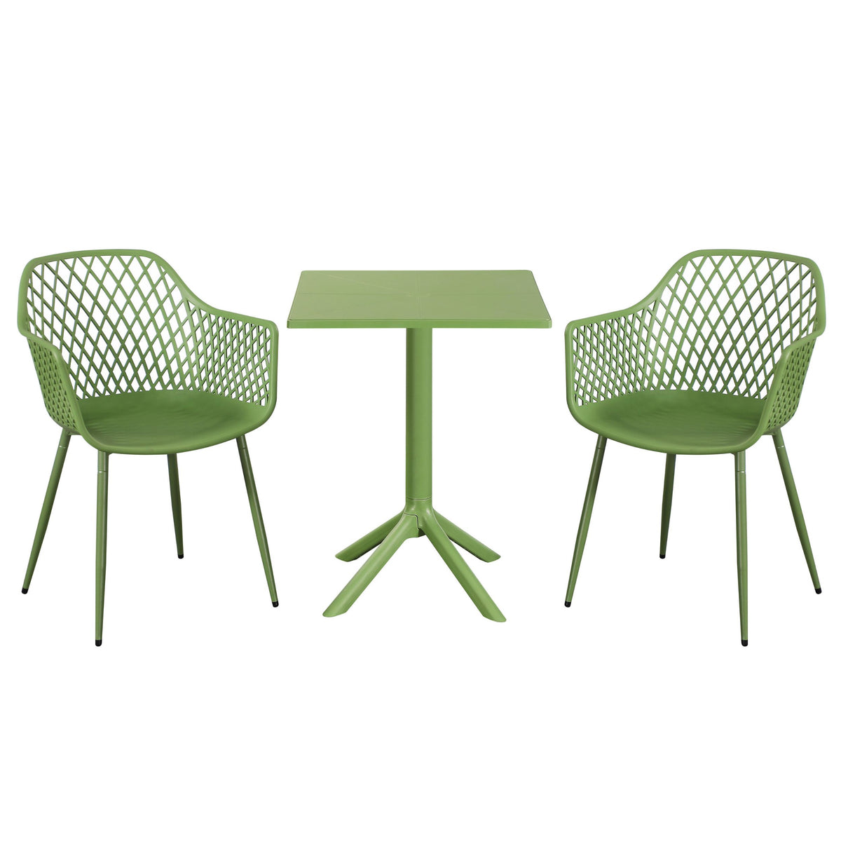 3 Piece Bistro Garden SET, Pair Of Lattice Armchairs & Square Plastic Table, Moss Green (Self Assembly) (DHD) Image 1