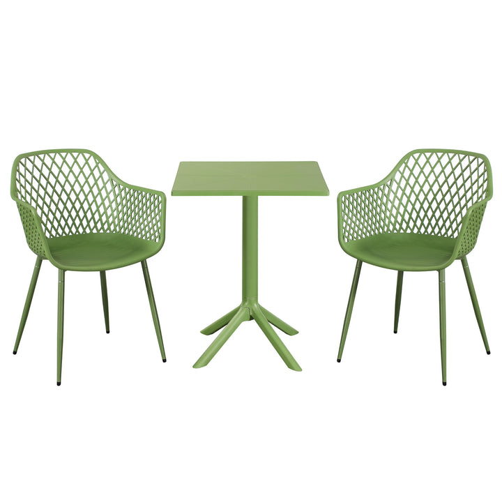 3 Piece Bistro Garden SET, Pair Of Lattice Armchairs & Square Plastic Table, Moss Green (Self Assembly) (DHD) Image 1
