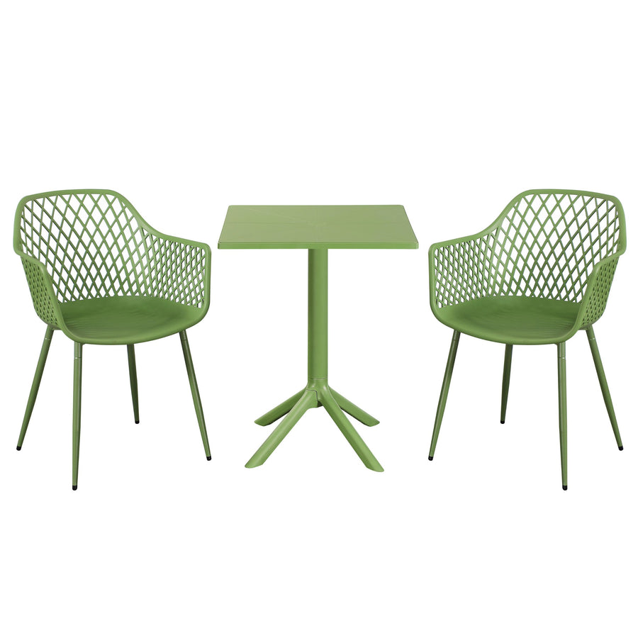 3 Piece Bistro Garden SET, Pair Of Lattice Armchairs & Square Plastic Table, Moss Green (Self Assembly) (DHD) Image 1