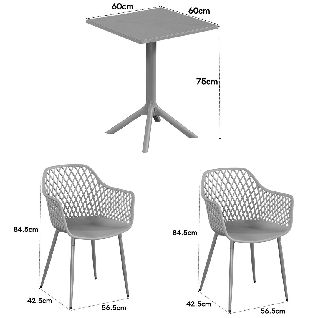 3 Piece Bistro Garden SET, Pair Of Lattice Armchairs & Square Plastic Table, Moss Green (Self Assembly) (DHD) Image 2