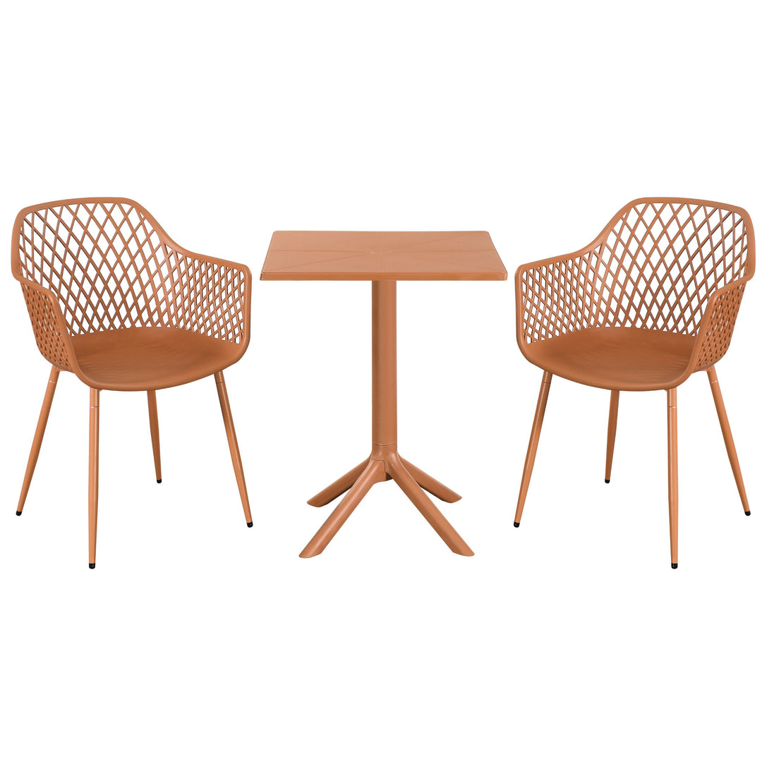 3 Piece Bistro Garden SET, Pair Of Lattice Armchairs & Square Plastic Table, Terracotta (Self Assembly) (DHD) Image 1