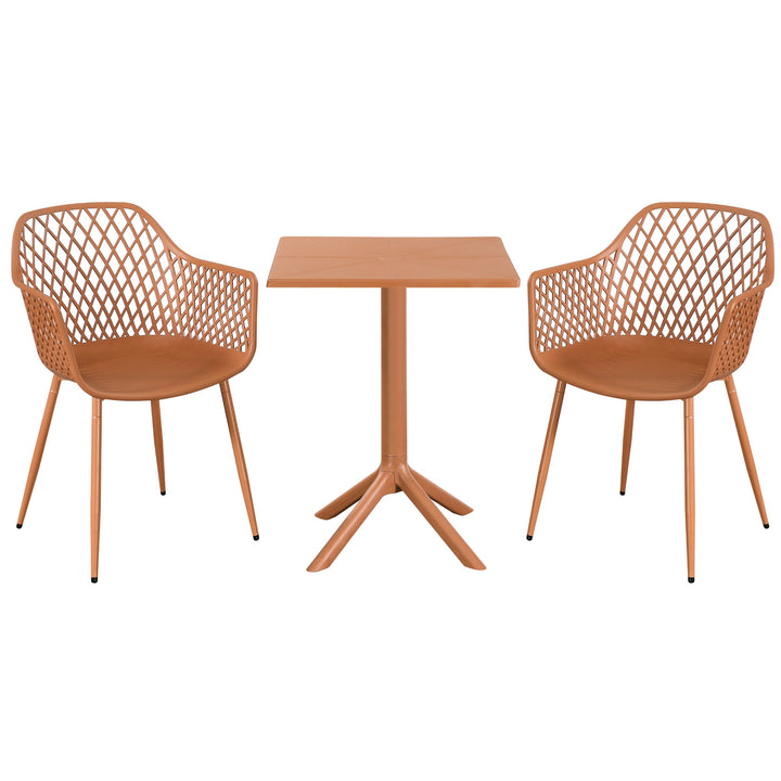 3 Piece Bistro Garden SET, Pair Of Lattice Armchairs & Square Plastic Table, Terracotta (Self Assembly) (DHD) Image 1