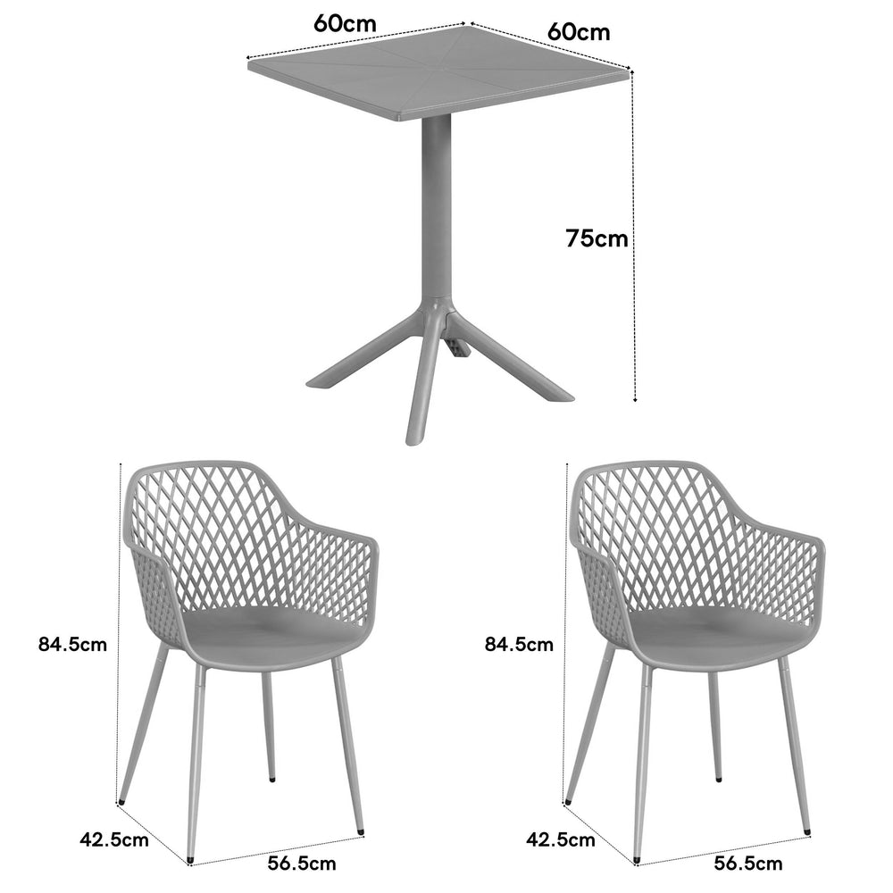 3 Piece Bistro Garden SET, Pair Of Lattice Armchairs & Square Plastic Table, Terracotta (Self Assembly) (DHD) Image 2