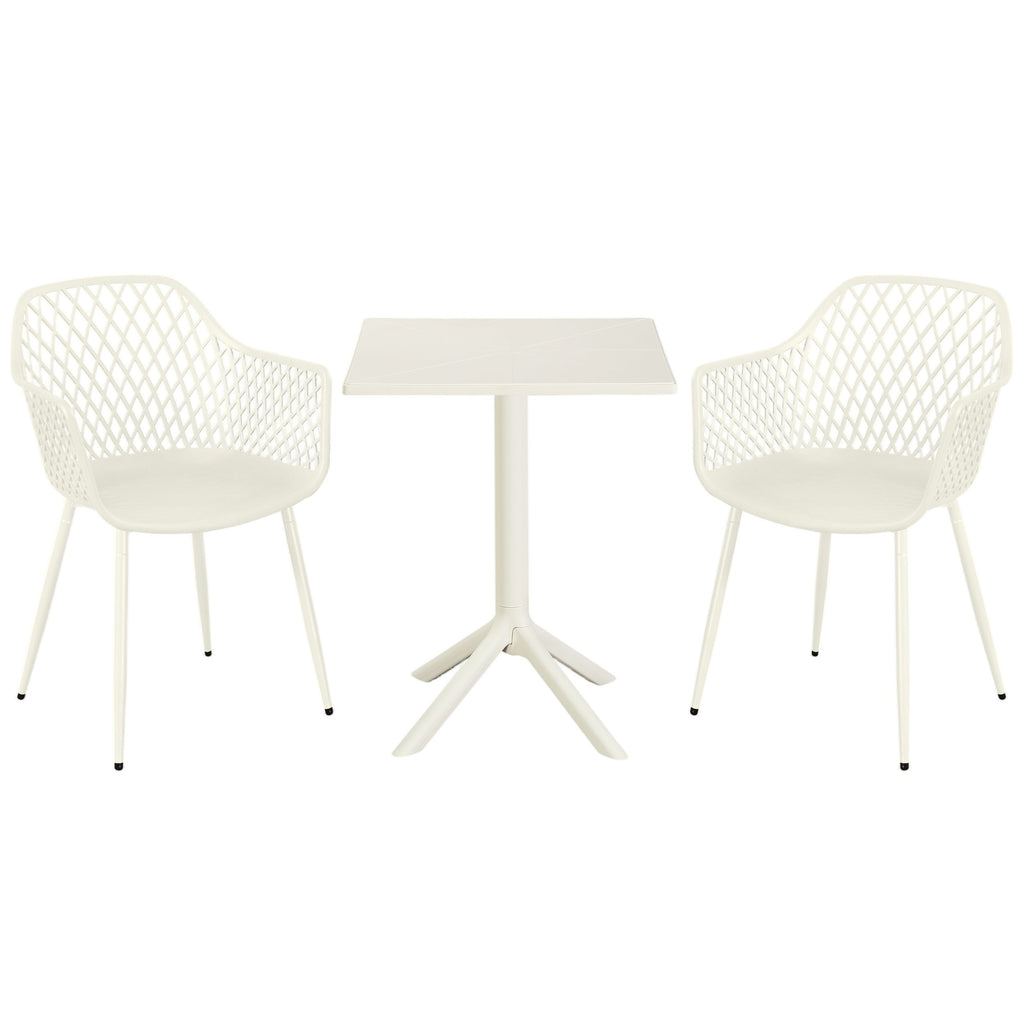 3 Piece Bistro Garden SET, Pair Of Lattice Armchairs & Square Plastic Table, White (Self Assembly) (DHD) Image 1
